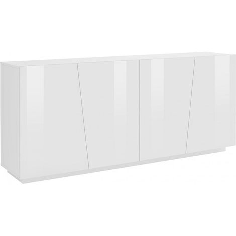 Dmora - Credenza Apollo, Madia da cucina a 4 ante, Buffet da soggiorno, 100% Made in Italy, cm 200x43h86, Bianco lucido (1/4)