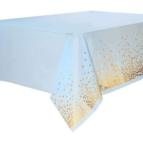 Partytischdecke Blau Gold Punkte 4 Stück 137x274cm für Geburtstage & Feiern (1/5)