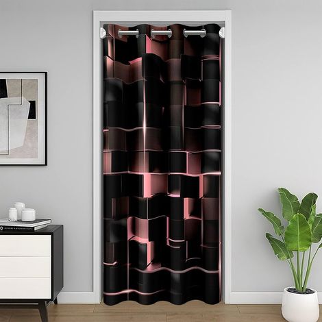 Pastel Rideau de Porte,Néon Géométrique Carré Rideau Invisible 86x203 Chambre À Coucher,Grille Géométrique Stéréo Rideau de Porte Moderne Abstrait Rideau de Porte - 86x203cm (1/5)