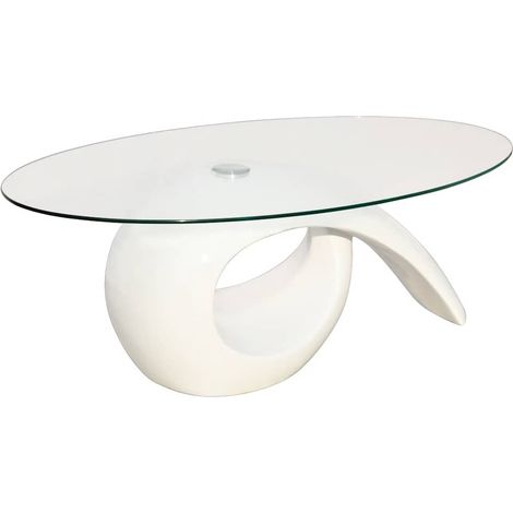 Maison Exclusive - Couchtisch mit Ovaler Glasplatte Hochglanz Wei (1/4)