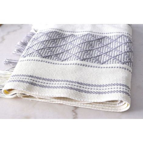 Chemin de table à franges 35,5 x 229 cm, gris et blanc cassé  Nappe tissée lavable  Housse de table style ferme avec franges