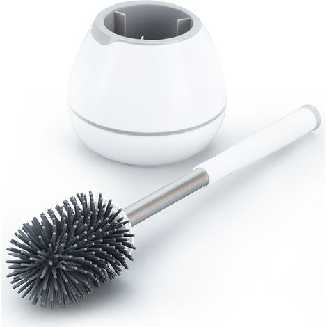 Lot de 2 brosses de Toilette, Brosse de Cuvette de Toilette avec Support, Brosse de Nettoyage en Silicone, kit de Nettoyage de Salle de Bain avec Pince à épiler – Blanc (1/5)