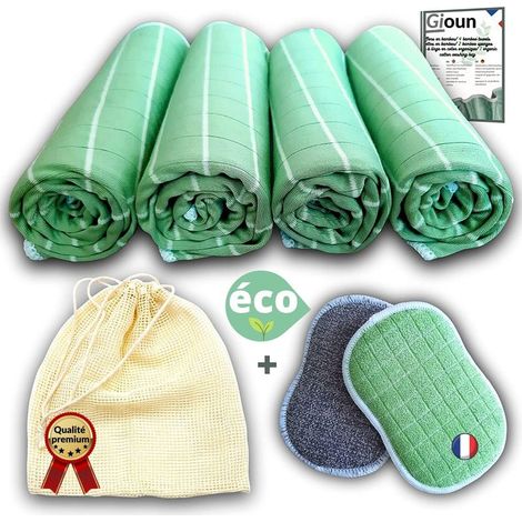 Lot Premium 7 Pièces – Chiffons Bambou Microfibre, Sac à Linge, Éponges Lavables (1/5)