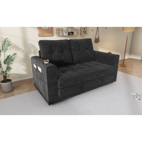 Divano letto 2 posti 141x79x93 cm in ciniglia grigia, tripla piega salvaspazio – MEUBLIV (1/5)