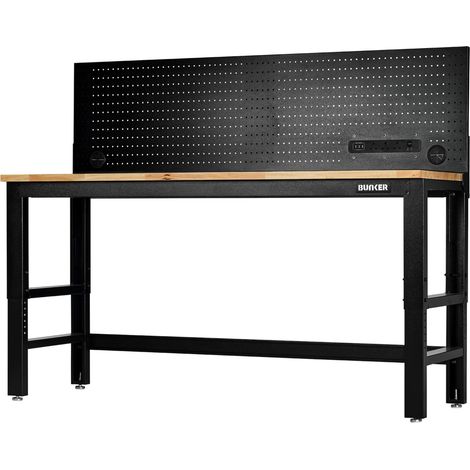 Draper 28098 BUNKER Workbench with Hardwood Worktop and Power Pegboard, 1830mm