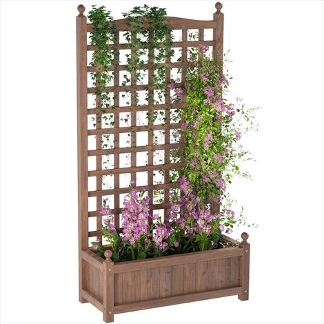 Porte-plantes Support à plantes en bois avec treillis et bac (1/5)