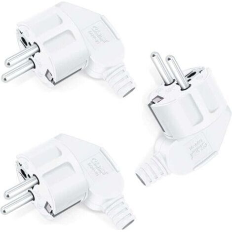 3 x Schuko plugs, 250 V (16 A), safety plug with anti-kink sleeve, plastic Schuko plug, unbreakable, durable, can be used for 8-10 mm cables (white) (1/4)