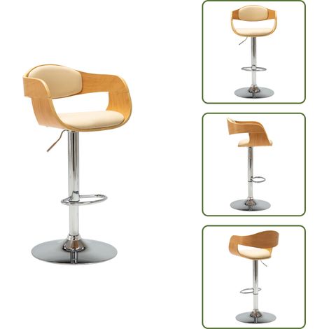 Tabouret de bar Crème Bois courbé et similicuir - Chaise De Bar - Tabouret De Comptoir - Fauteuil De Bar - Chaise Moderne - Chaise Élégante (1/5)