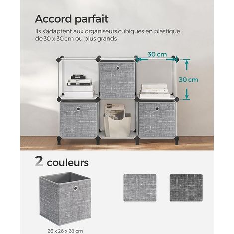 Boîtes de Rangement, Coffres de Rangement en Tissu Non-Tissé avec Poignée, 26 x 26 x 28 cm, Cubes, Étagère, Pliables, Rangement de Vêtements, Gris Chiné (1/4)