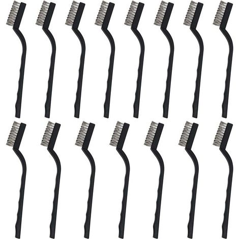 Mini brosses métalliques en acier inoxydable 15, standard, avec manche incurvé pour nettoyer les trous du four et de l'évier, enlever la rouille et les soudures, outil (1/5)