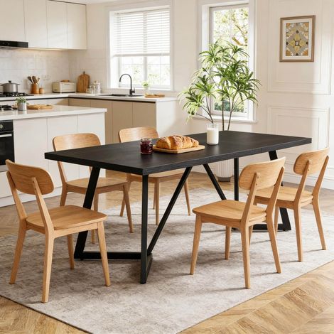 Esstisch 180/80/75 cm in Schwarz mit Holzmaserung und Metallbeinen (1/5)