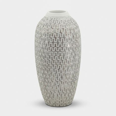 Jarrón mauro ferretti blanco 21 x 43 cm resina ondulada moderna (1/5)