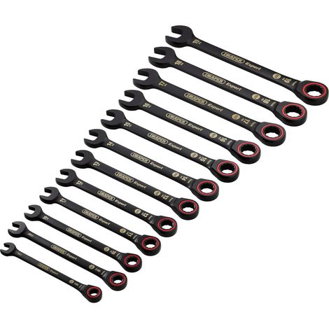 Draper 12-Piece Hi-Torq® Black Metric Ratchet Spanner Set with Combination Wrenches