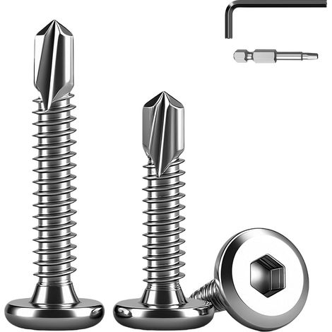 40 Pièces Vis Autoperceuse Métal 6.3x19mm,Autotaraudeuse Hexagonale à Tête FraiséeInox 410, Vis à Tôle à Six Pans Creux pour Bois et Métal (1/5)