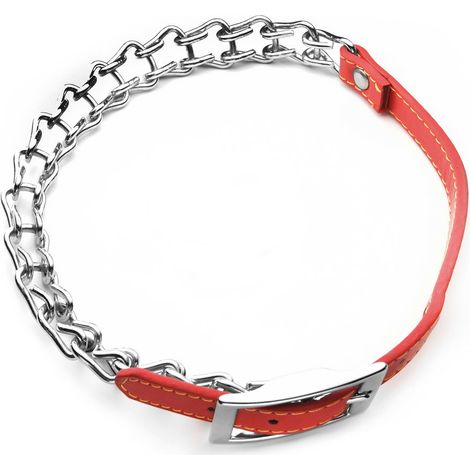 40 cm x 2 cm collier: Collier échelle en acier chromé avec fermeture en faux cuir pour chiens