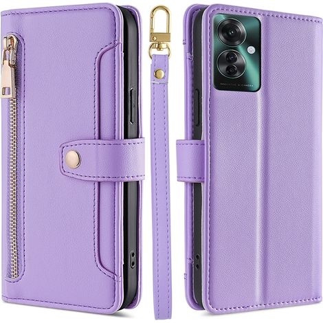 Oppo Reno 11F 5G Klapphülle, Brieftaschenfach mit Reißverschluss, Lila (1/5)
