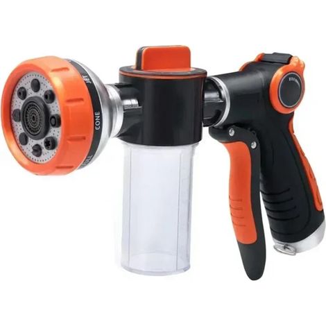 Pistolet de lavage multifonction avec réservoir à mousse, 8 modes, pour voiture et jardin (1/5)