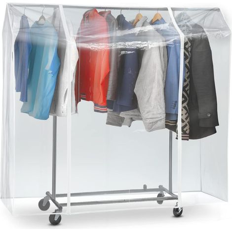 Transparente Garderobenständerhülle, Schutz vor UV-Strahlung, Staub, Schmutz, Gerüchen und Regen, mit 2 Reißverschlüssen. (1/5)