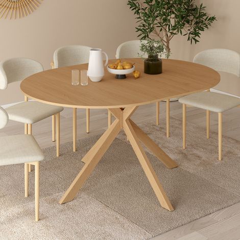 ALIX Mesa de comedor redonda extensible para 4-8 personas con pata de araña efecto madera de haya 110-150 cm