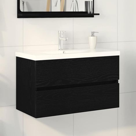 Waschbeckenschrank mit Tür Schwarz Eichen-Optik 80 x 39 x 62 cm