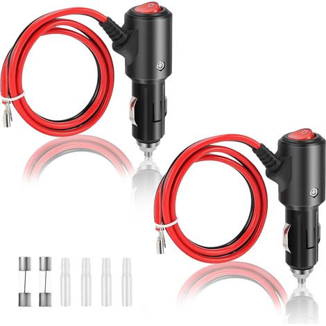 Adaptateur Mâle pour Allume-cigare 2 Pcs Prise Allume Cigare 12v-24v 15A Fusible avec Fils et Interrupteur ON/OFF pour Camion Camping Car Voiture Tracteur
