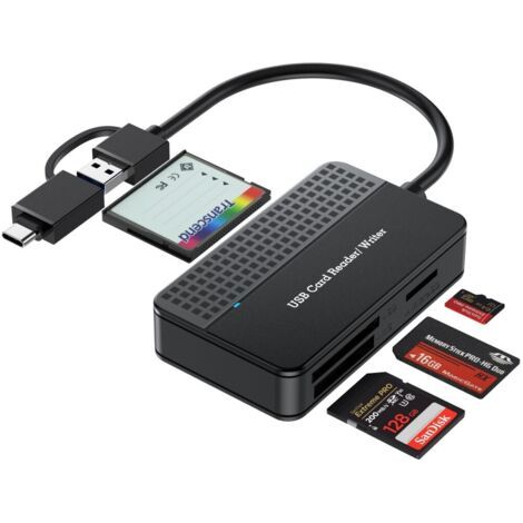 Lecteur de cartes mémoire 4 en 1 – Adaptateur USB 3.0 et USB-C pour cartes microSD, SD, CompactFlash et MS Duo/Pro (1/4)