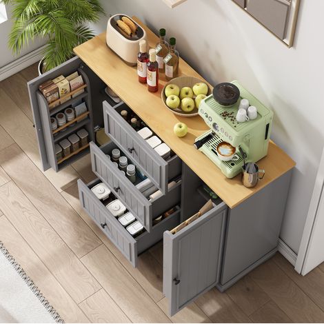 Aparador gris de MDF 126 x 40 x 86 cm con 3 cajones y puertas, HAVRYA (1/5)