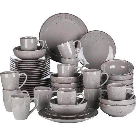 Tafelservice Steingut Speiseteller Tassen 12 48 Teile Set Grau (1/5)