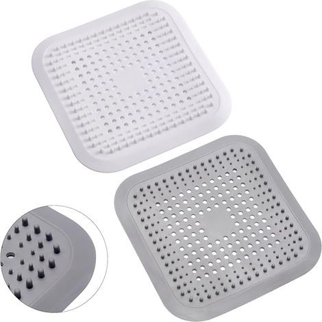 Lot de 2 attrape-cheveux de douche en silicone avec ventouse, protection de vidange de filtre d'évier, filtre à cheveux universel pour salle de bain, baignoire, cuisine (blanc + gris 14, (1/5)