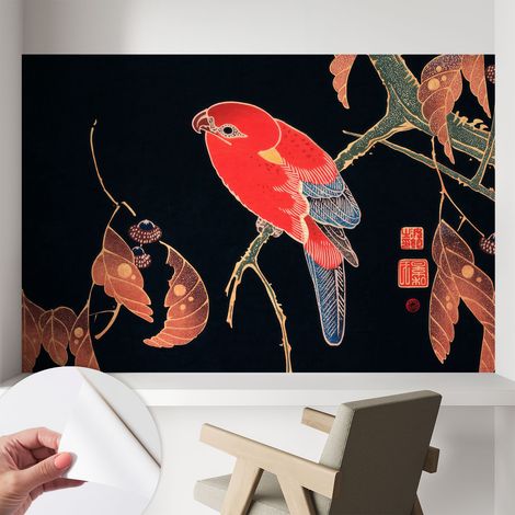 Papier peint adhésif autocollant pour salon chambre à coucher peint imprimé pour mur Oiseau exotique 104x70 cm (1/5)