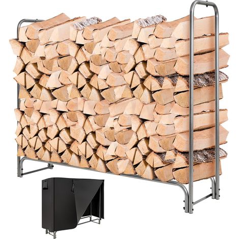 COSTWAY Range Bûche Extérieur avec Housse PVC Imperméable, Abri Bûche Rangement Bois 36-61cm de Long, Porte-bûches Abris Bois pour Cheminée, Poêle, Brasero, Noir (153 cm) (1/5)