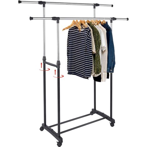 Stand Appendiabiti Doppio in Acciaio con Ruote Aste Telescopiche Regolabile PU (1/5)