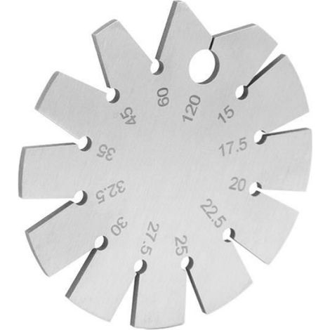 1 x Jauge de biseau, Acier inoxydable, 12 angles de 15° à 120°, Diamètre 70mm, Pour couteau bois ciseau rabot (1/4)
