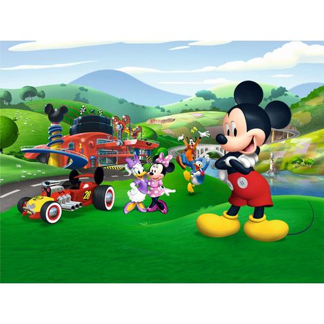 papier peint panoramique Mickey Mouse vert, bleu et rouge  - Disney