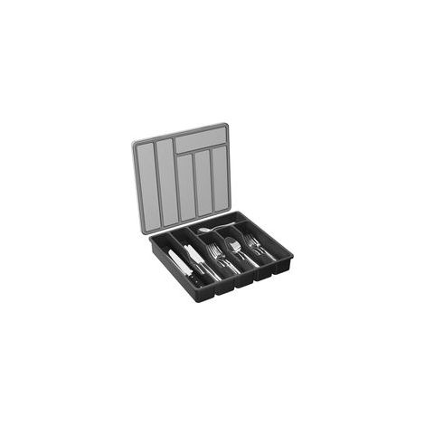 Organisateur de couverts de comptoir – Boîte avec couvercle – 6 compartiments – Rangement pour couverts – PP – Noir (1/5)