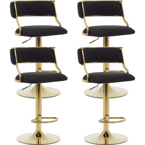 Bar Stools Set of 4 in Velvet Padded Counter Chairs with Curved Chic Hollow Backrest Stools for Kitchen Home Pub Restaurant, Black, Wahson (1/5)