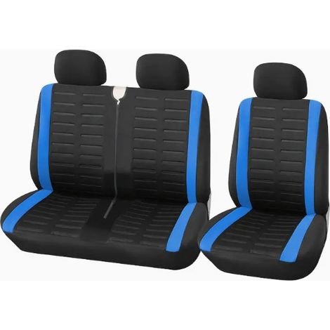 Housses de siège universelles pour fourgonnettes, convenant à la plupart des camions, fourgonnettes et autobus, conçues pour les modèles avec 2+1 sièges avant, lavables, bleues. (1/5)
