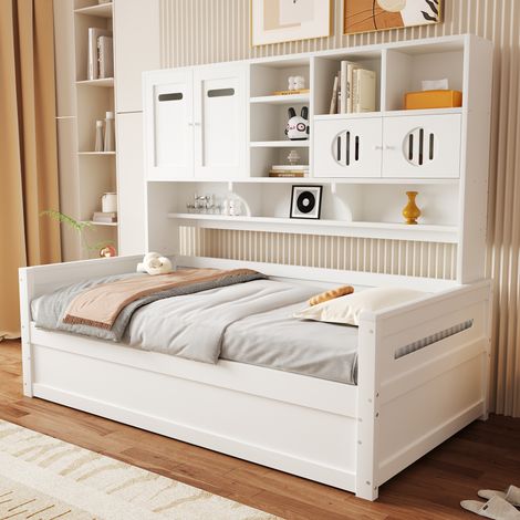 Letto singolo 90x200 cm bianco in legno con contenitore idraulico, senza materasso – MEUBLIV (1/5)