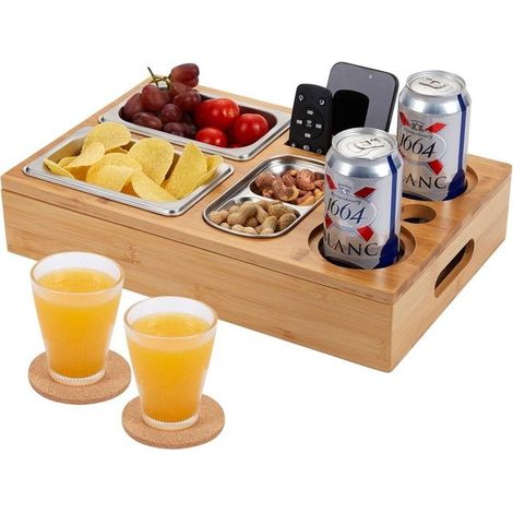 Sofa Tray - Bamboo Tray with 2 Snack Bowls - Sofa Storage Rack (1/5)