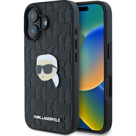 iPhone 16 Hülle Karl Lagerfeld Hartschalenkoffer Monogram Schwarz (1/5)