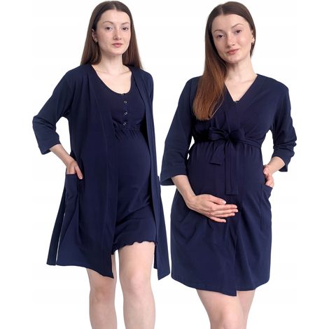 Bata básica de algodón azul marino, talla M (1/5)