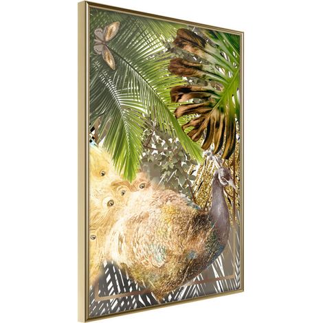 Affiche Murale Encadrée "Fairy-Tale Peacock in the Jungle" 21 x 30 cm Or