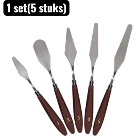 ensemble(5 pièces) - Spatules à palette - Ensembles de cuisson - Ensemble de décoration de gâteau - Glacage en acier inoxydable - Spatules à cacao pour lisser et colorer - Outils de mélange de couleur (1/5)
