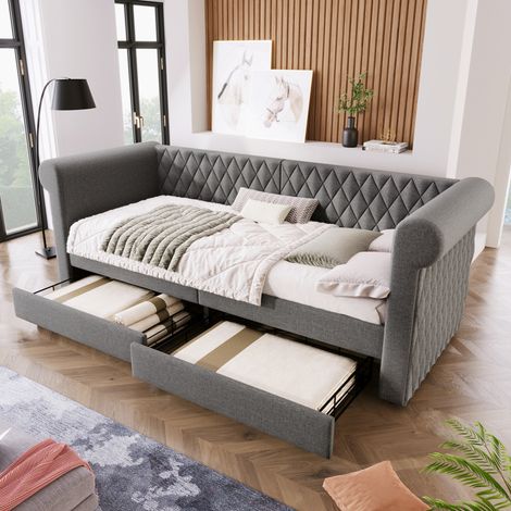 lit adulte couchage rangement 90x200 avec 2 tiroirs OKMYHOME (1/5)