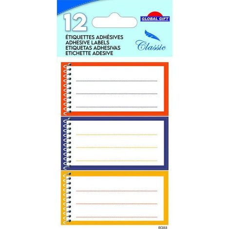 12 étiquettes adhésives scolaires - Cahier spirale - Couleurs chaudes