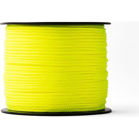 SNURO Corde Nylon Tressée (2 mm, 100 m - jaune) - Corde Fluorescente en Polyamide Tressée Robuste pour N'importe quelle Utilisation - Résistante aux Intempéries - Cordeau de Maçon- Jaune Fluo