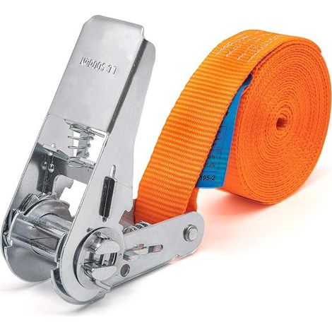 Sangle de serrage à cliquet 800kg, 6 mètres, sangle d'arrimage monobloc, 1 pièce, courroie de tension robuste pour fixation de charge. (1/5)