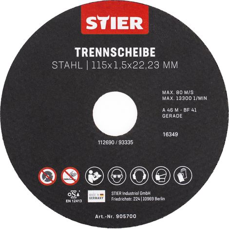 STIER Trennscheiben Stahl, Maße: 115 x 1,5 x 22,23 Form 41 gerade Ausführung 25 Stück, für Winkelschleifer jeder Art Für Edelstahl, Stahlguss, etc. (1/5)