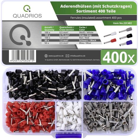 Quadrios 22C482 Assortimento Capicorda 0.5 mm², 0.75 mm², 1 mm², 2.5 mm² Parzialmente isolato 400 pz. (1/3)