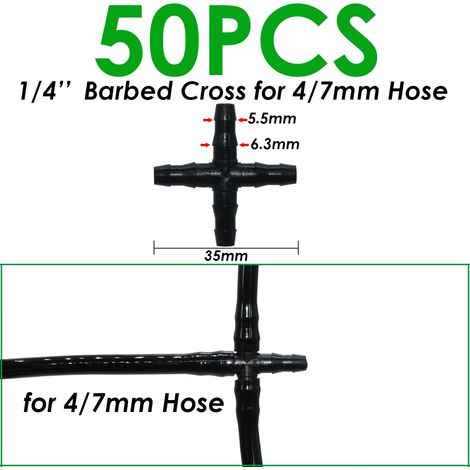 (SPL11-007-50PCS-1/4'') 20 à 100 raccords en T de 6,35 mm (1/4 pouce) pour système d'irrigation goutte à goutte, outils d'arrosage pour tuyaux de 4 mm/7 mm et serres. (1/5)